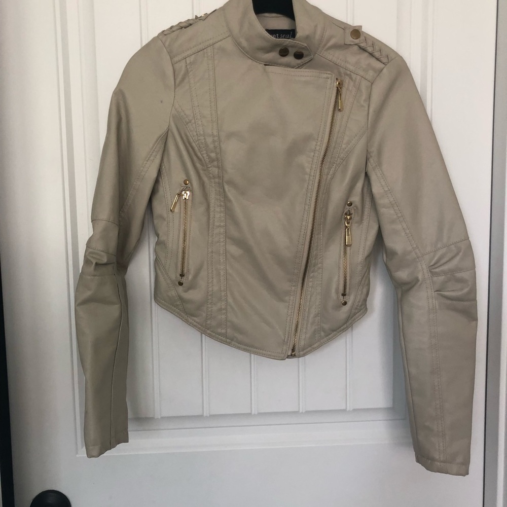 Wet Seal Tan & Gold Vegan Leather Moto Jacket